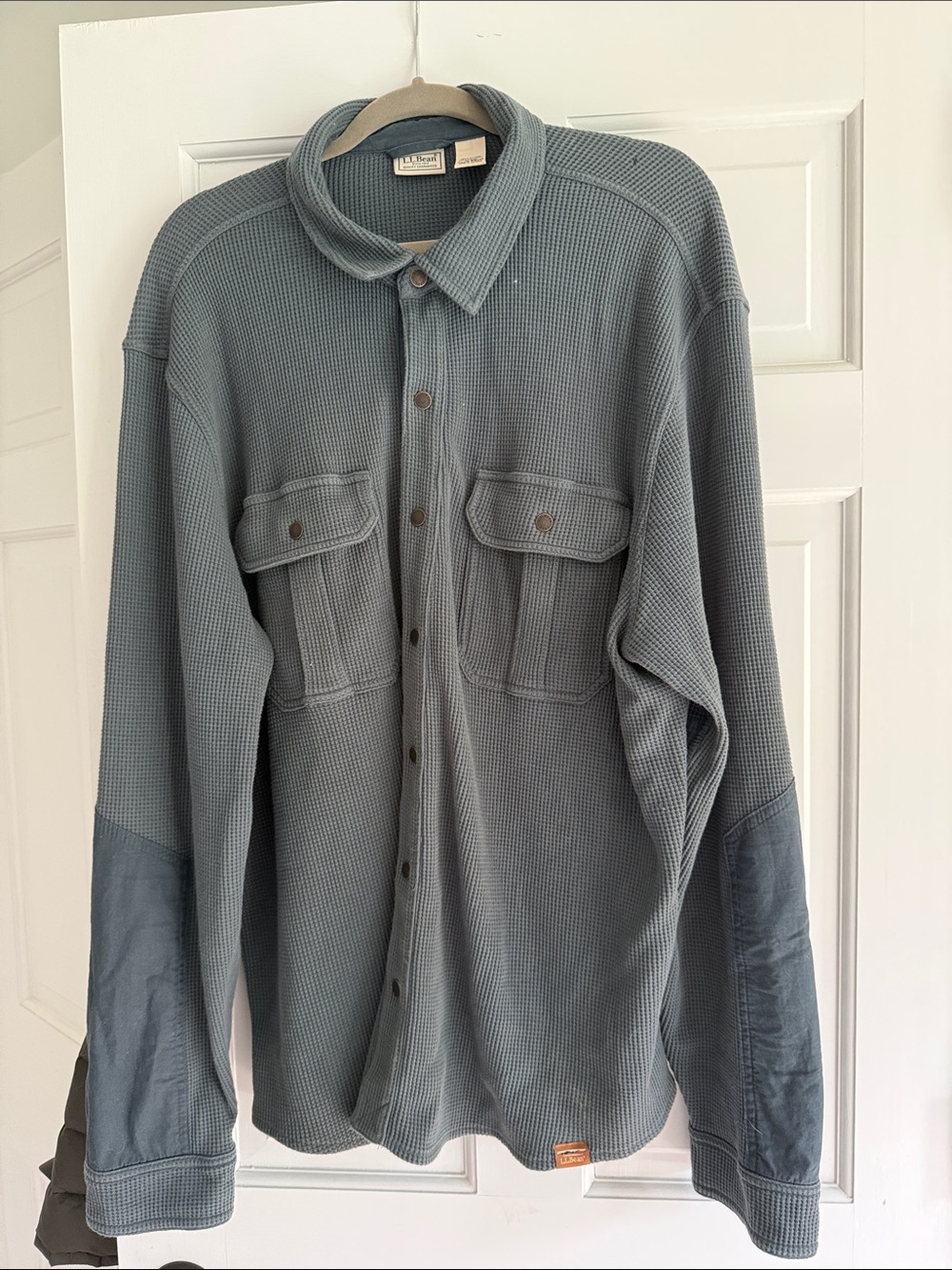 LL Bean Lightweight Waffle Knit Shirt Jacket in Slate Blue